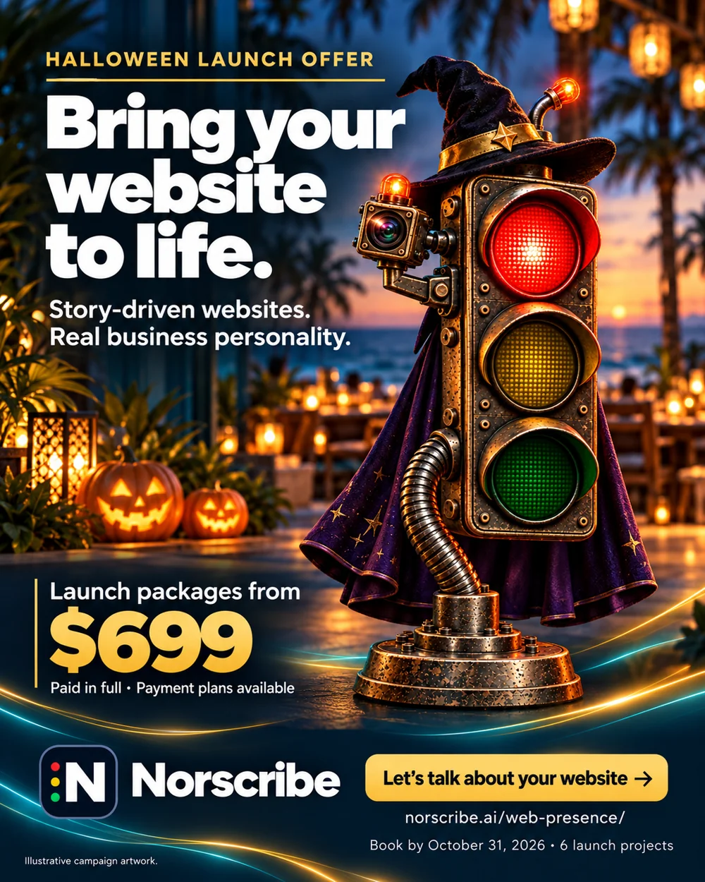 Halloween website launch offer with Sparky — packages from $699 paid in full
